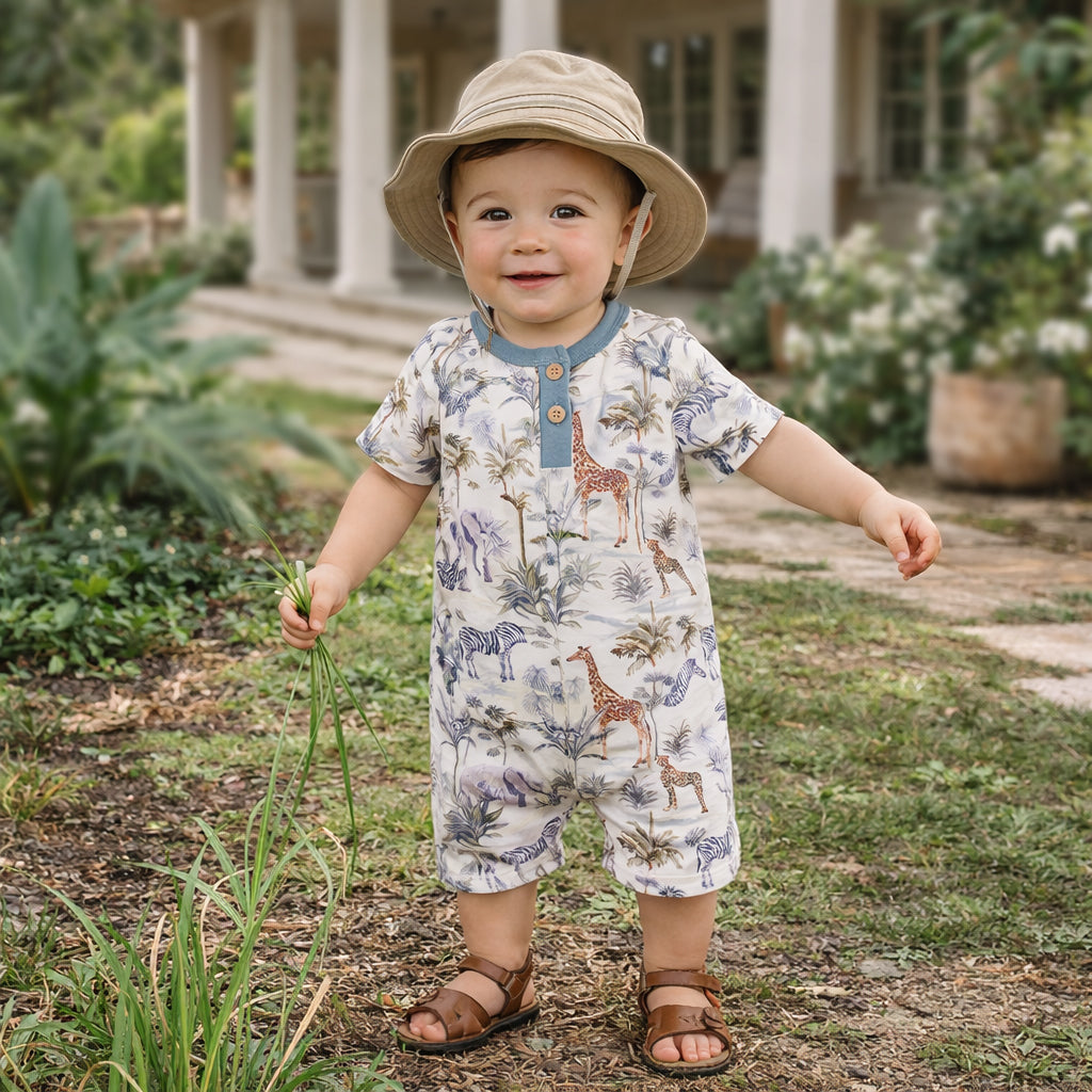 Included: Jungle Safari Shorty Romper (boy daywear)