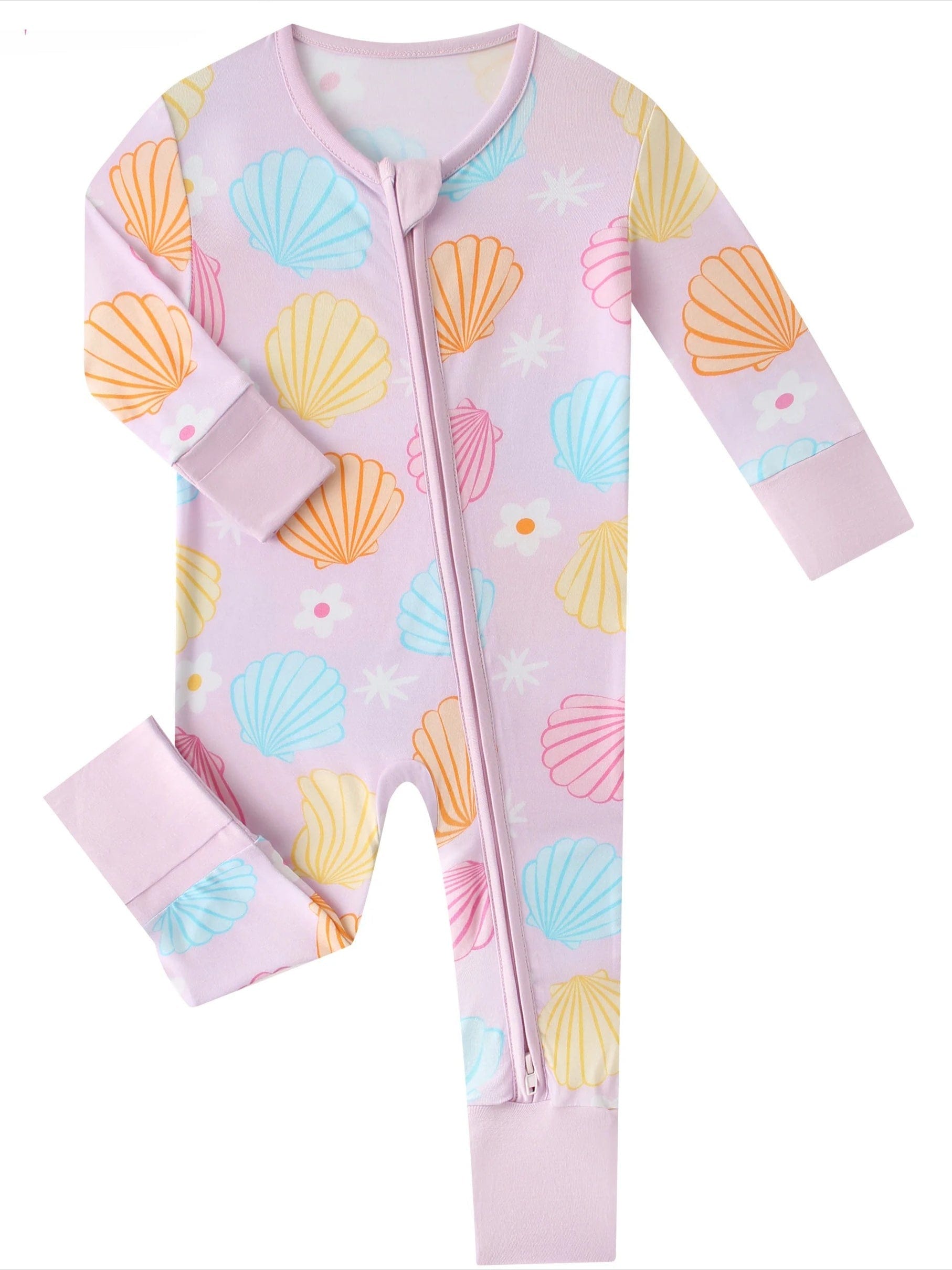 Included: Pastel Seashell zippy pajama romper